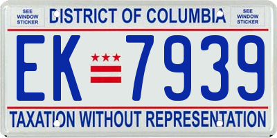 DC license plate EK7939