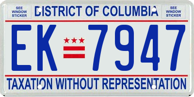 DC license plate EK7947