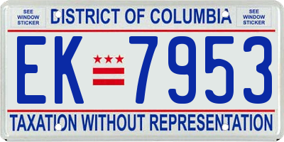 DC license plate EK7953