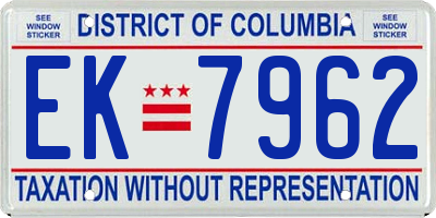 DC license plate EK7962