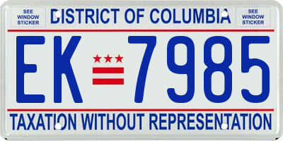 DC license plate EK7985