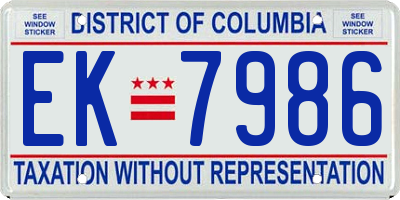 DC license plate EK7986