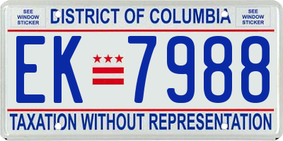 DC license plate EK7988