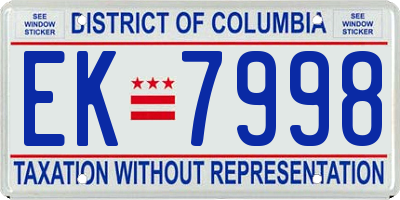 DC license plate EK7998