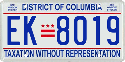 DC license plate EK8019