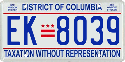 DC license plate EK8039