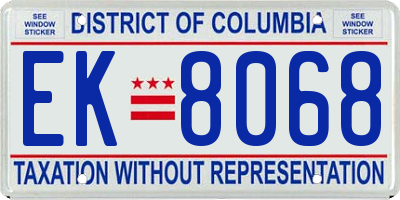 DC license plate EK8068