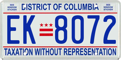 DC license plate EK8072