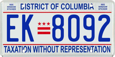 DC license plate EK8092