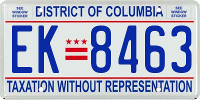 DC license plate EK8463