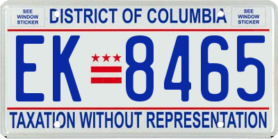 DC license plate EK8465