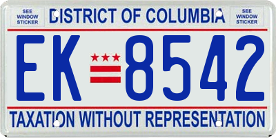 DC license plate EK8542