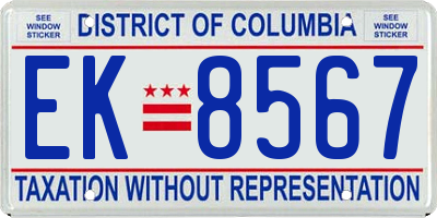 DC license plate EK8567