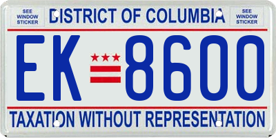 DC license plate EK8600