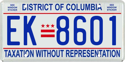 DC license plate EK8601