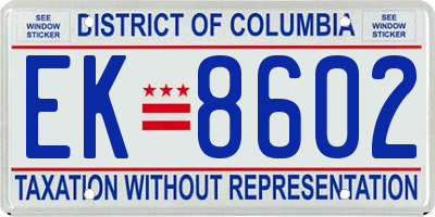 DC license plate EK8602