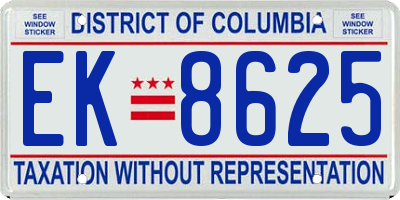 DC license plate EK8625