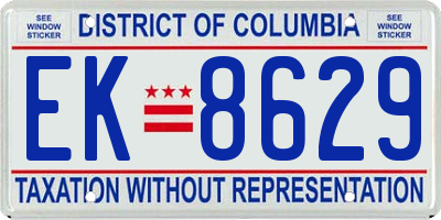 DC license plate EK8629