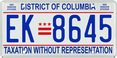 DC license plate EK8645