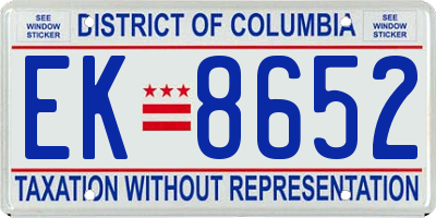 DC license plate EK8652