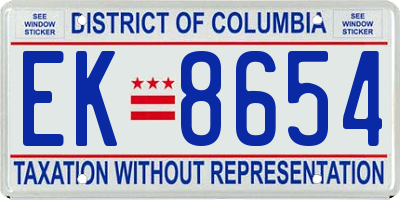 DC license plate EK8654