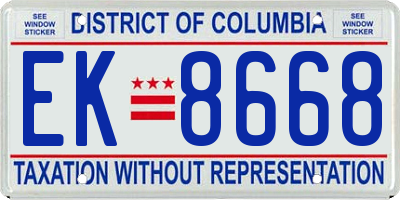 DC license plate EK8668