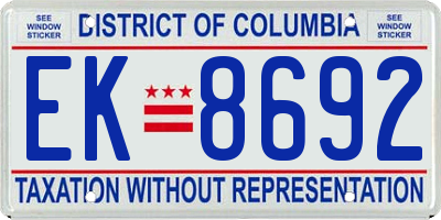 DC license plate EK8692