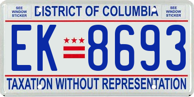 DC license plate EK8693