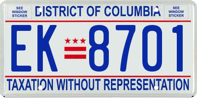 DC license plate EK8701