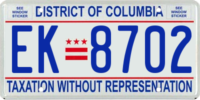 DC license plate EK8702