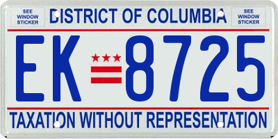 DC license plate EK8725