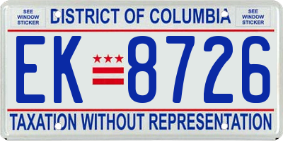 DC license plate EK8726