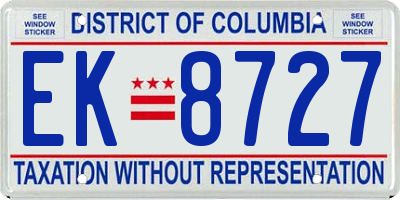 DC license plate EK8727