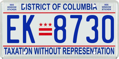 DC license plate EK8730