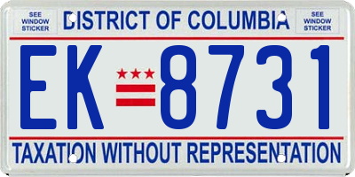 DC license plate EK8731