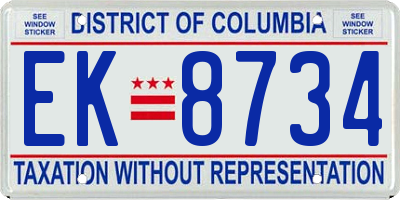 DC license plate EK8734