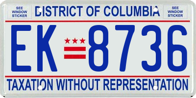 DC license plate EK8736