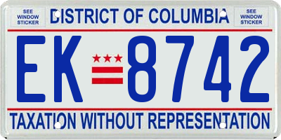 DC license plate EK8742