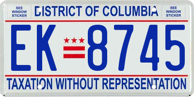 DC license plate EK8745