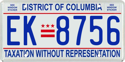 DC license plate EK8756