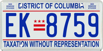 DC license plate EK8759