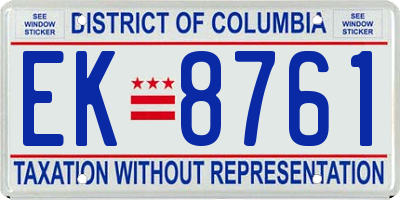 DC license plate EK8761