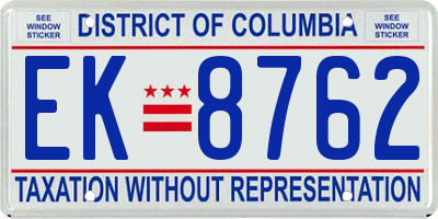 DC license plate EK8762