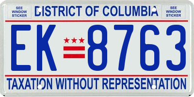 DC license plate EK8763