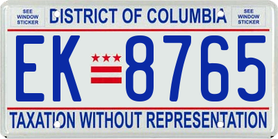 DC license plate EK8765