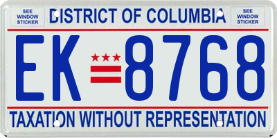 DC license plate EK8768