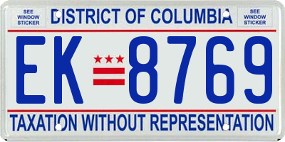 DC license plate EK8769