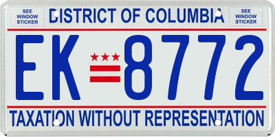 DC license plate EK8772