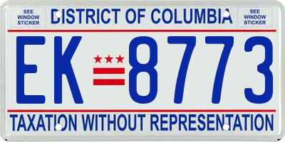 DC license plate EK8773