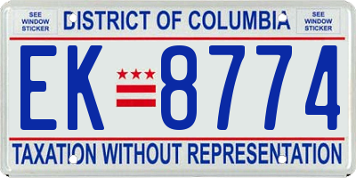 DC license plate EK8774